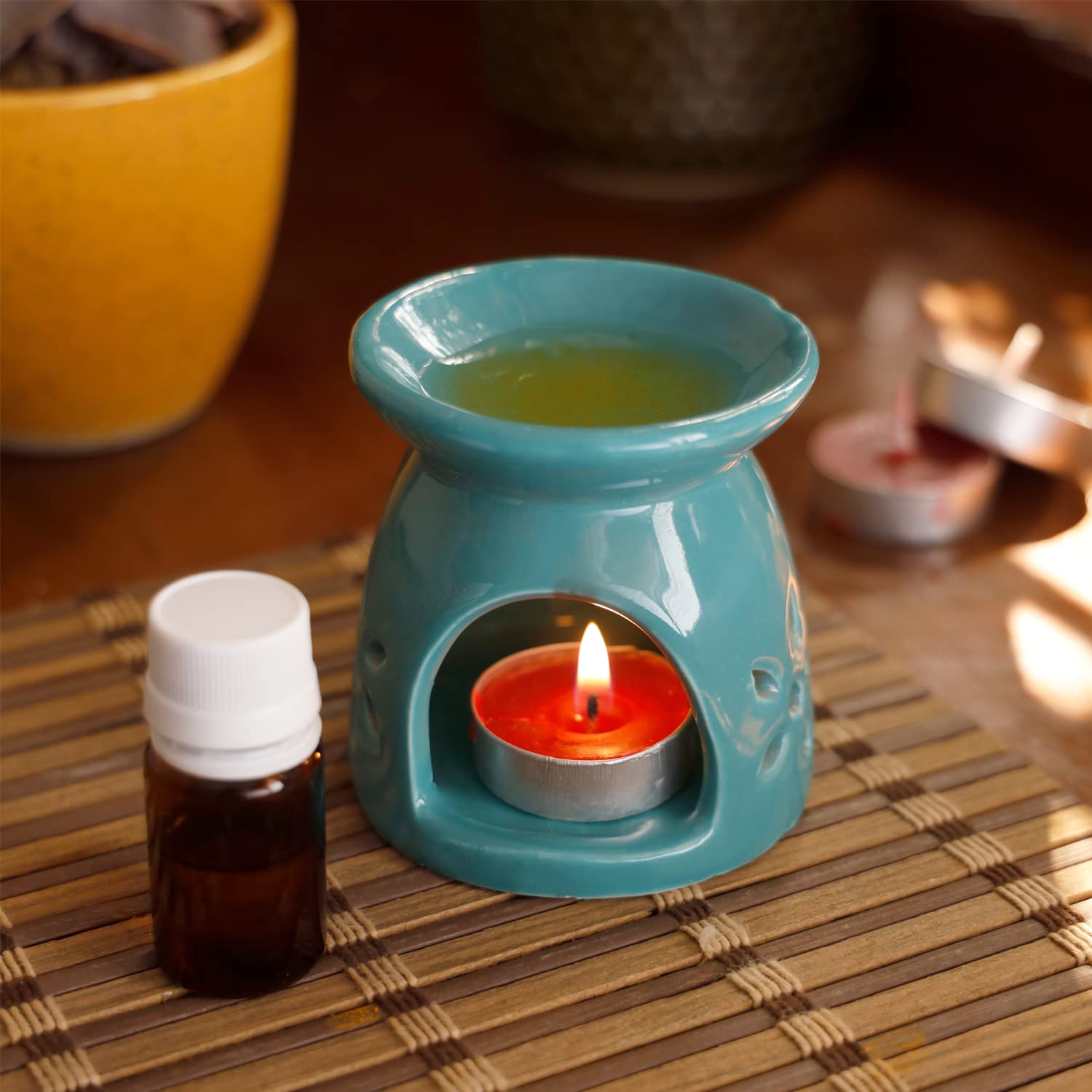 Made in India Ceramic Floral Design Camphor Diffuser| Aroma Oil Burner Diffuser Set with Lemon Oil & 2 Candle (Home Decor & Gift Purpose). Made in India Ceramic Floral Design Camphor Diffuser| Aroma Oil Burner Diffuser Set with Lemon Oil & 2 Candle (Home Decor & Gift Purpose).