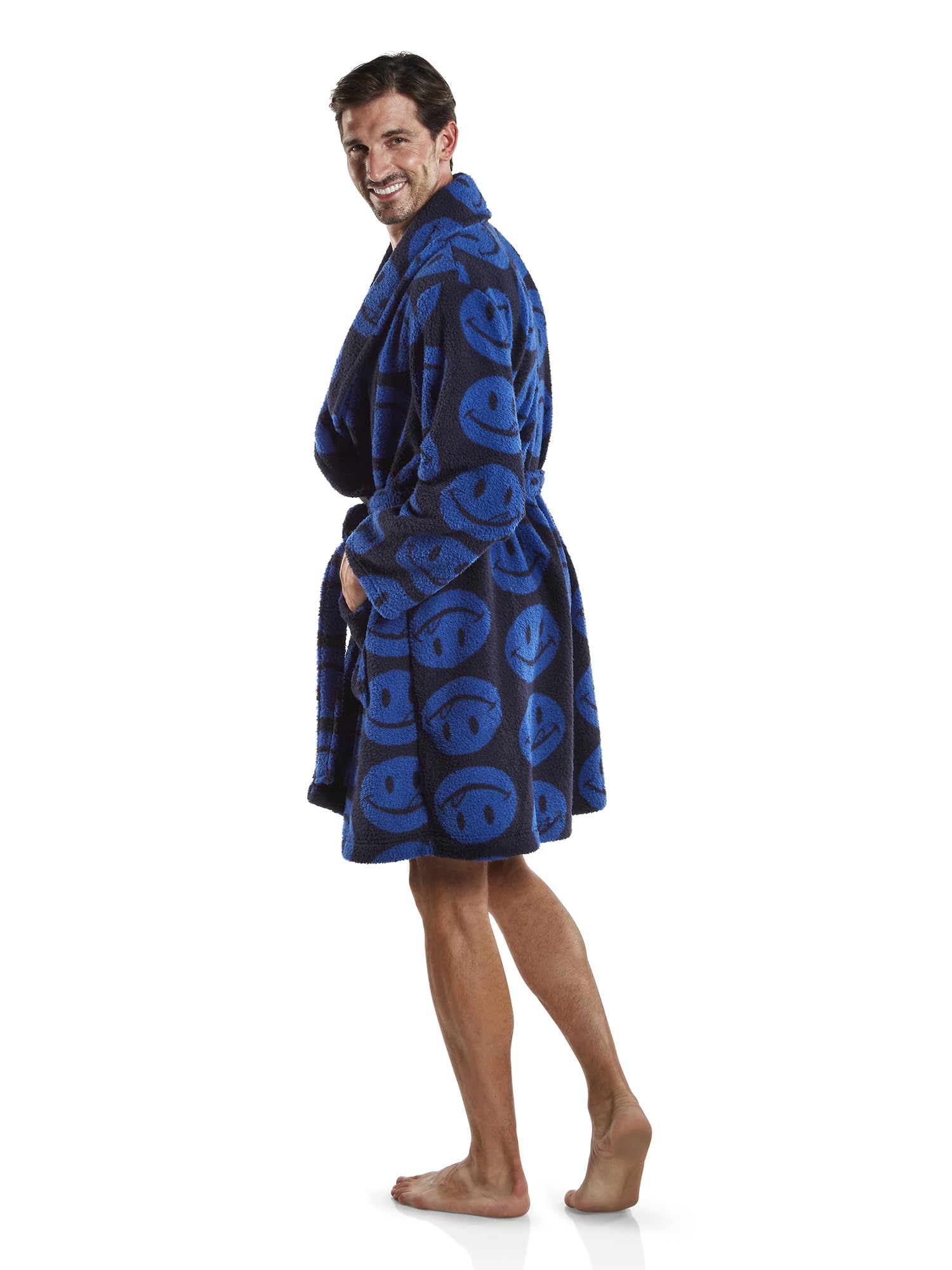 JOE BOXER Warm Sherpa Mens Robe Plush, Soft Sherpa Robe, Cozy Gifts for Men (Deep Blue, One Size)