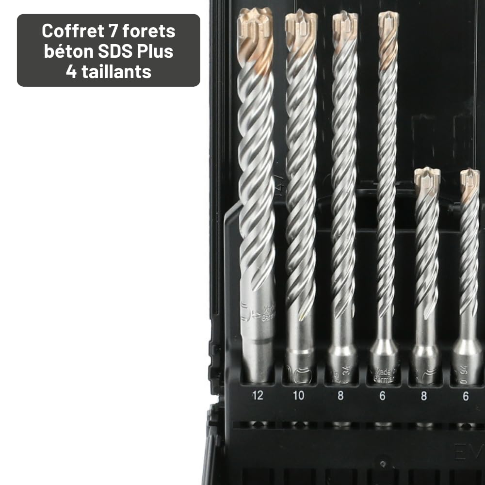 Coffret 7 Forets Béton SDS Plus 4 Taillants - HANGER THOR - Perçage Précis et Efficace