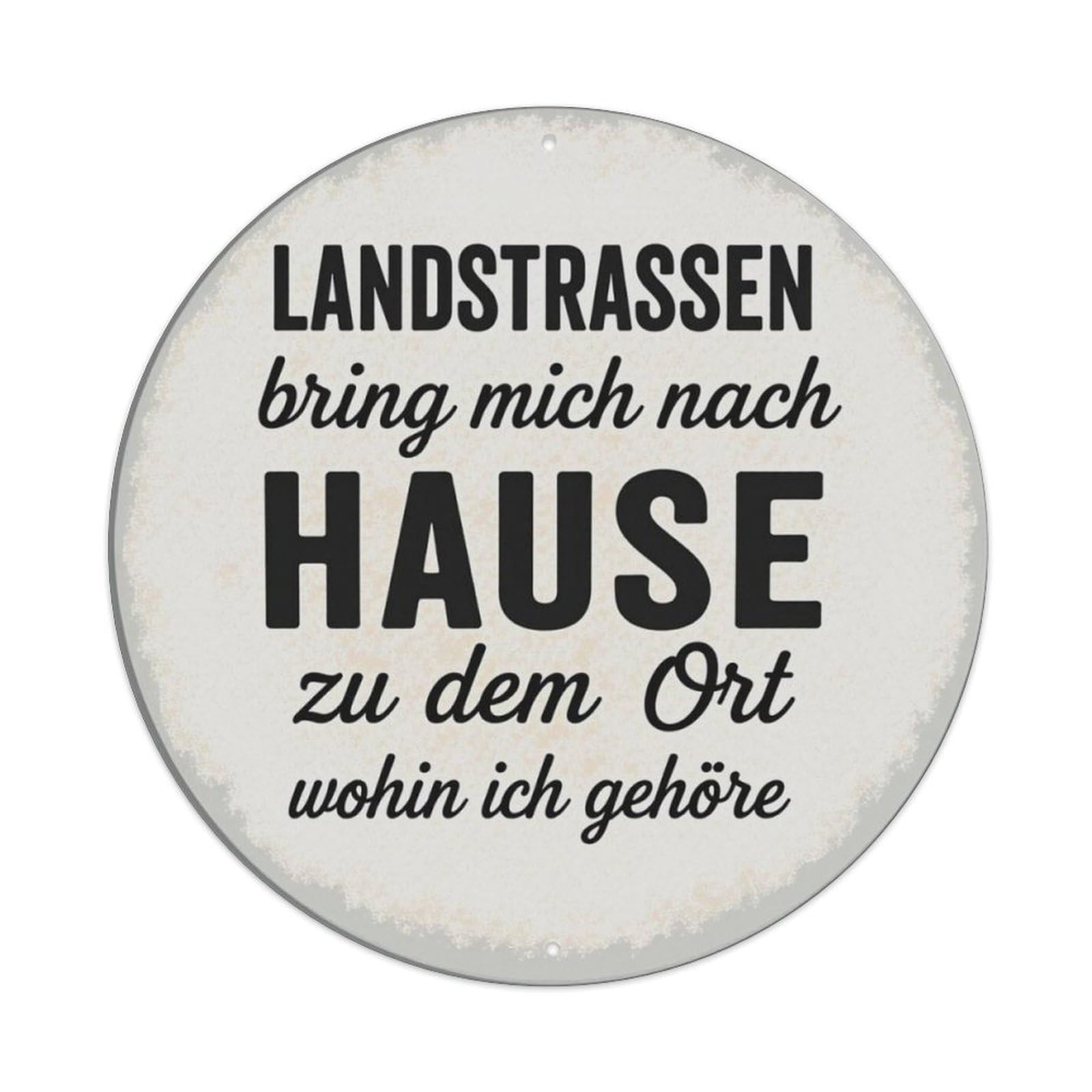 German Country Road Inspirational Text Vintage Round Wall Sign Vintage Aluminium Metal Sign, Retro Wall Decor for Home, Bar, Garage & Farmhouse 20x20cm