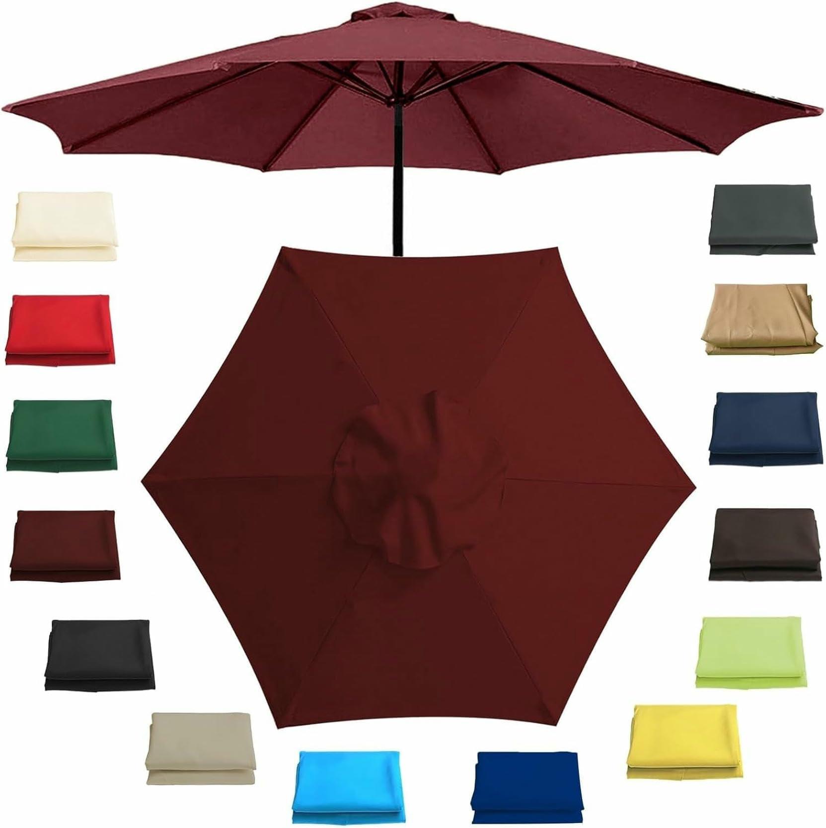 Zapasowa tkanina na parasol, 300/270/200CM 6 ramion/8 ramion wymienny pokrowiec na parasol, do standardowych i wspornikowych parasoli(Burgundy,6 ribs-3m(9.8ft))