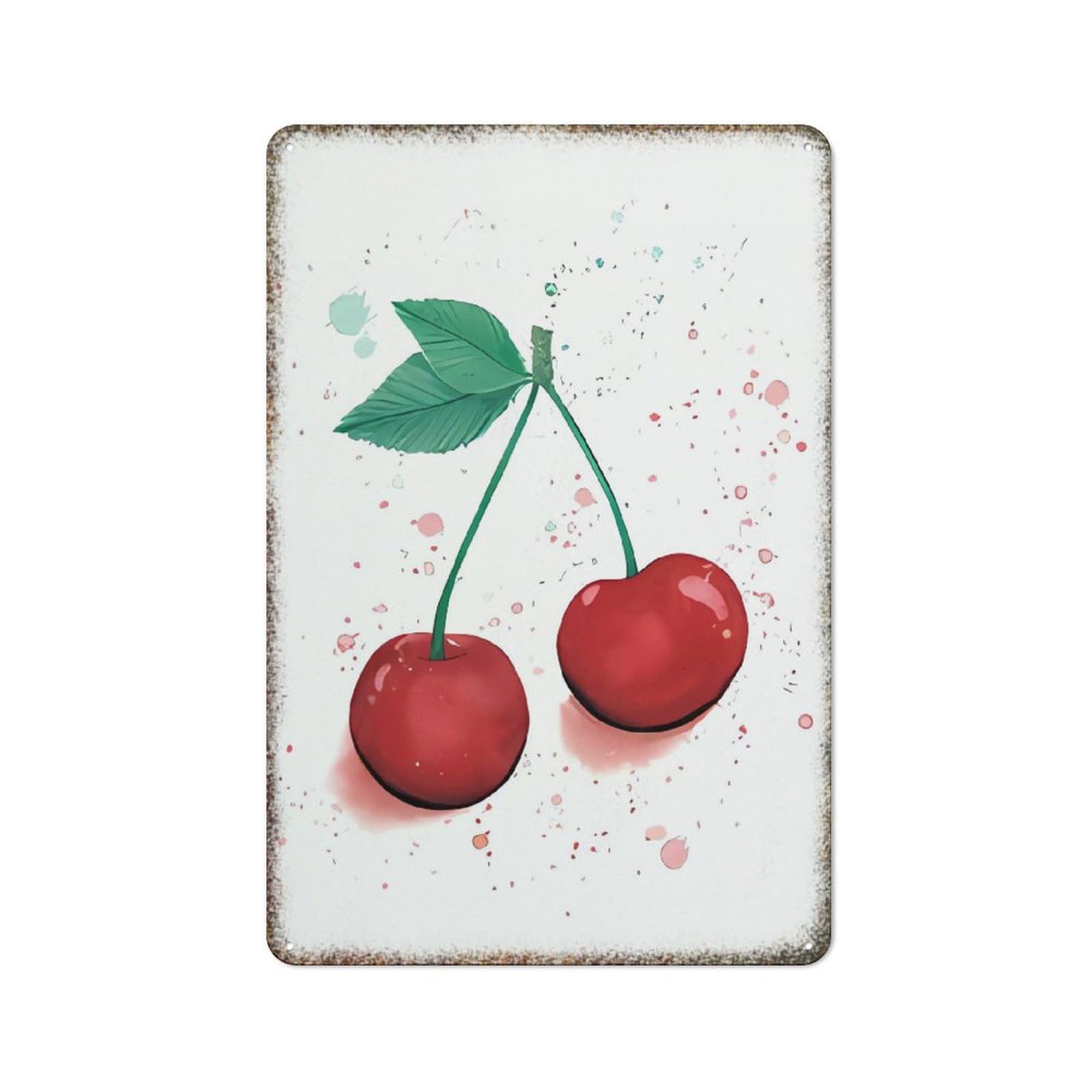 Cherry Fruit Themed Retro Metal Wall Plaque Interesting Style Decor Sign for Girls Room Home Kitchen Wall Decoration 8x12 Inch