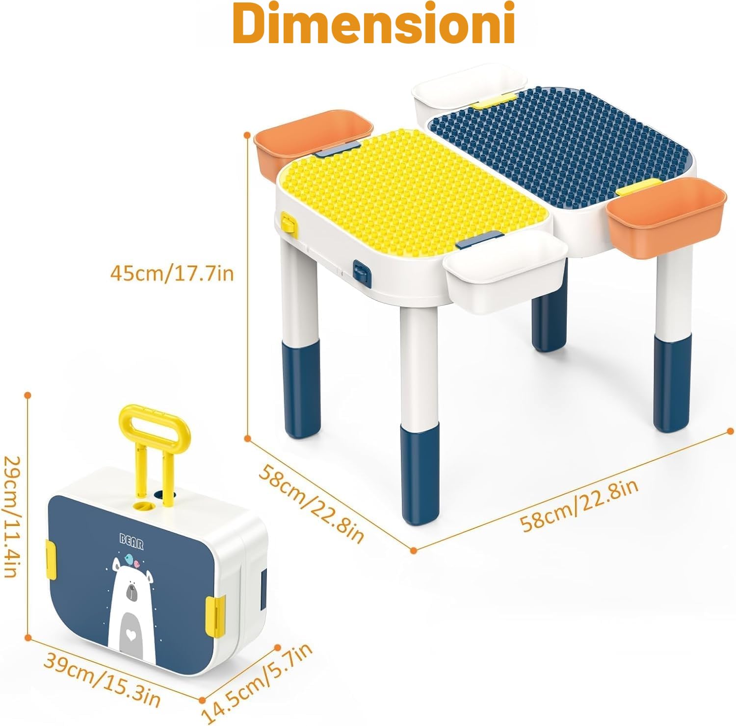 RedCrab Tavolo Multiattivita per Bambini con Contenitore, 2 in 1 Tavolino Bambini di Blocchi di Costruzione Giocattoli da Compatibili - Convertibile in Bagaglio a Rotelle