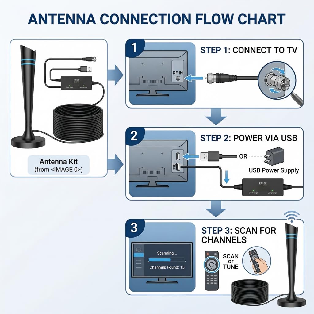 Antenna TV da interni per Smart TV, antenna digitale per Smart TV con canali locali, antenna TV a lungo raggio ricezione con amplificatore di segnale, ricezione forte a 360°, supporta 4K 1080p HD