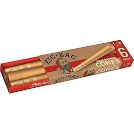 ZIG-ZAG Pre Rolled Cones 1 1/4 Size (36 Pack) Unbleached - Slow Burning Pre Rolled Cones with Tips & Packing Tubes Included - (216 Cones)