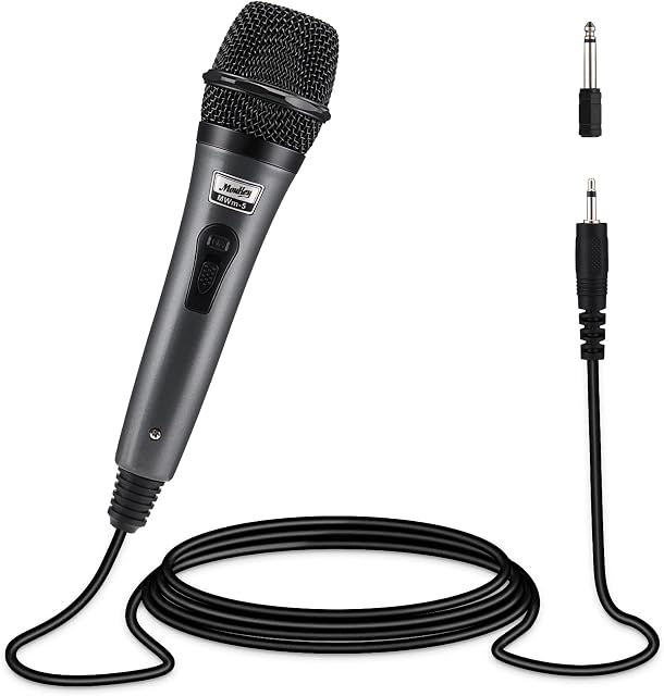 Moukey Dynamic Microphone, Home Karaoke Microphone with 13 ft XLR Cable, Cardioid Metal Handheld Wired Mic for Singing/Speech/Stage/Party, Compatible Speaker/Amp/Mixer/Karaoke Machine, Grey