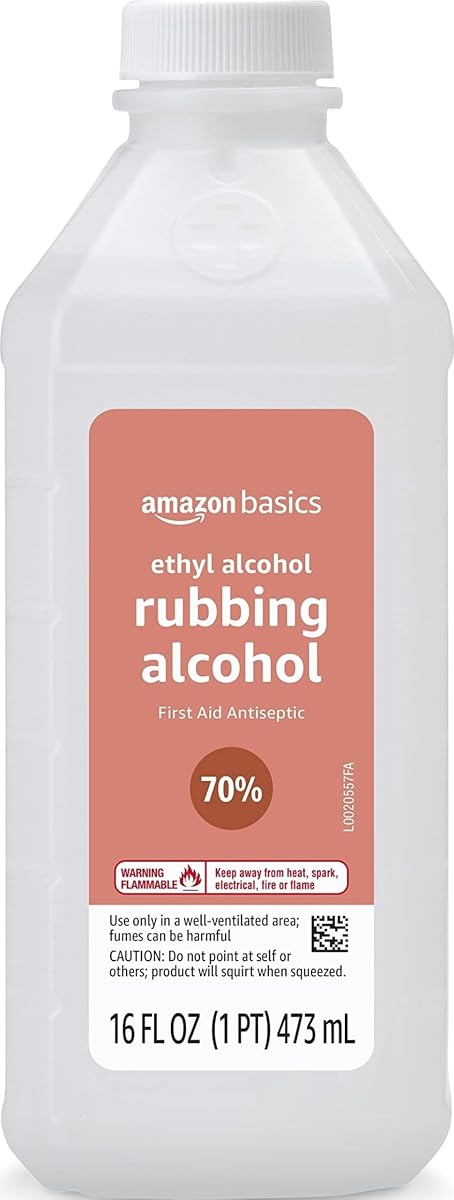 Amazon Basics 70% Ethyl Rubbing Alcohol First Aid Antiseptic for Cuts, Scrapes and Burns, Unscented, 16 fl oz (Previously Solimo)