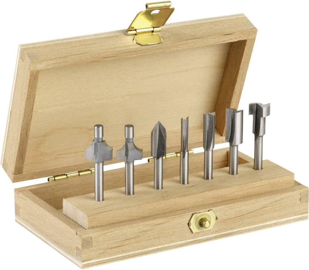 Dremel 660 Router Bit Set, 7 Multipurpose Router Bits for Rotary Tools in Wooden Tool Box, 3.2 mm Shank