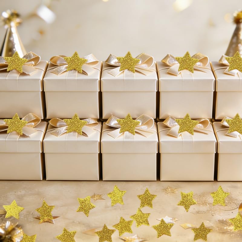 Image of 200Pcs Glitter Gold Stars Confetti，Shiny Paper Table Confetti for Birthday Halloween Bachelorette Wedding Baby Shower Graduation Party Decorations Supplies