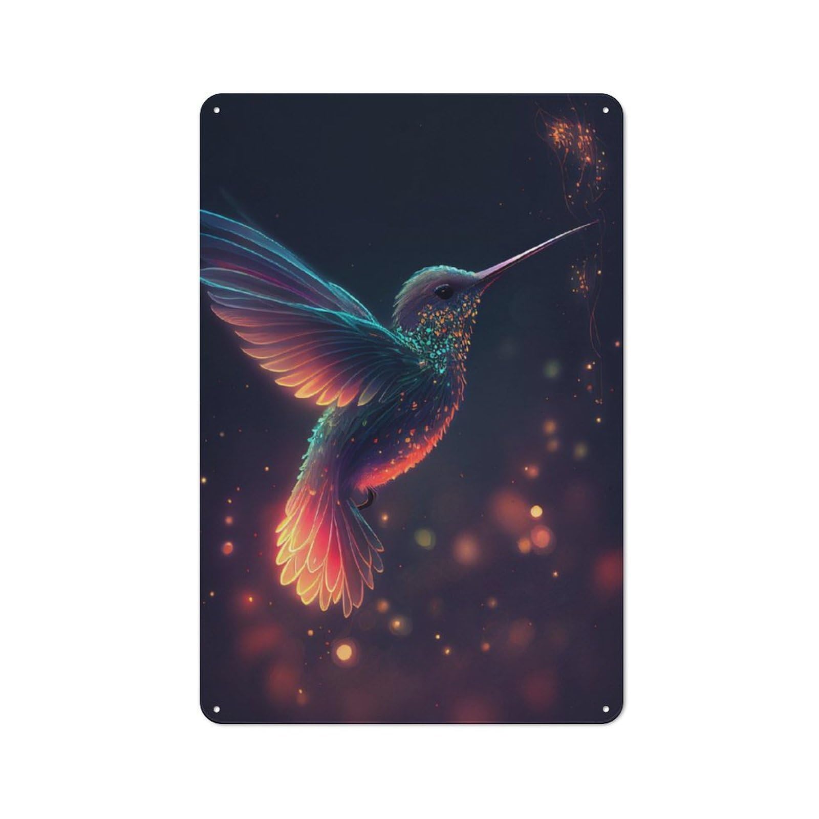 Hummingbird Fireflies Rustic Metal Wall Decor 30x20cm, Decorative Metal Plaque for Shed, Garden Room, Porch Or Garage