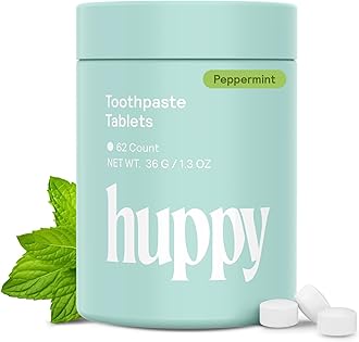 HUPPY Toothpaste Tablets, Nano Hydroxyapatite Toothpaste - Natural Whitening, Fluoride Free and Remineralizing Tablets - Travel Toothpaste Tabs, Hydroxyapatite Toothpaste Tablets - 62ct, Peppermint