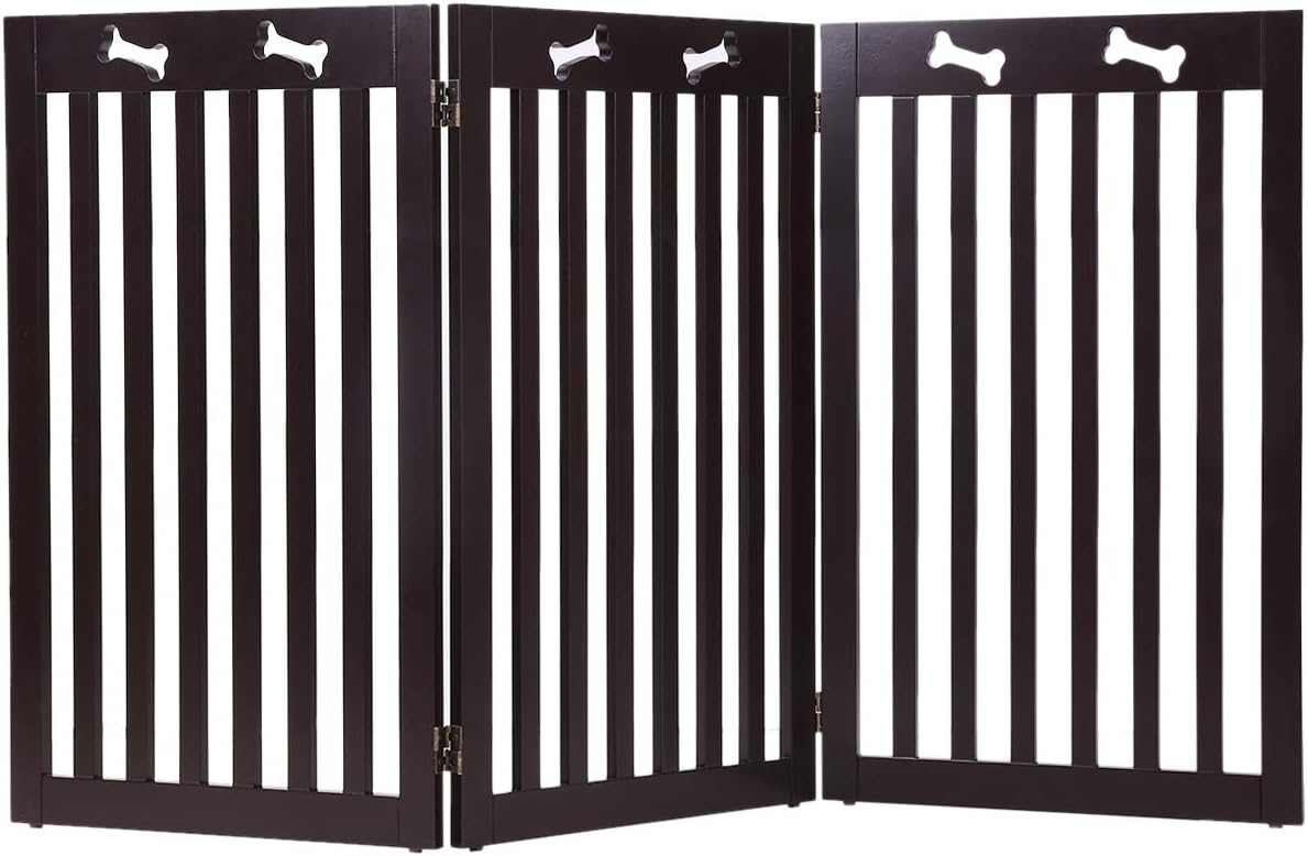 Petonaut Collapsible Wood Pet Gate With Three Pieces Freestanding Pet Door Suitable For Doorway Stairs Kitchen (50.8 cm Wx91 cm H, Dark Brown)