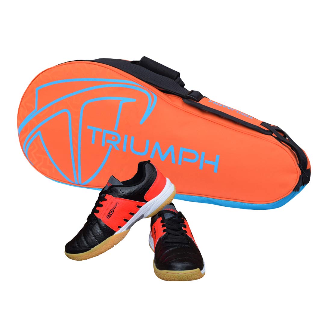 Gowin Badminton Shoe Power Black/Red Size-11 with Triumph Badminton Bag 303 Orange/Sky-image-38