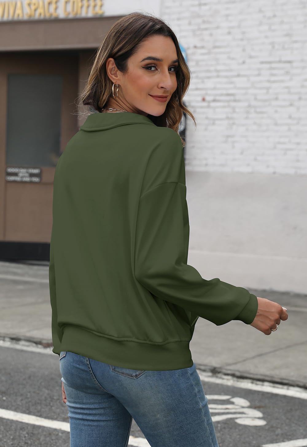 YeGine Womens Sweatshirt Oversized Quarter Zip Pullover Half Zip Long Sleeve Top - Image 5