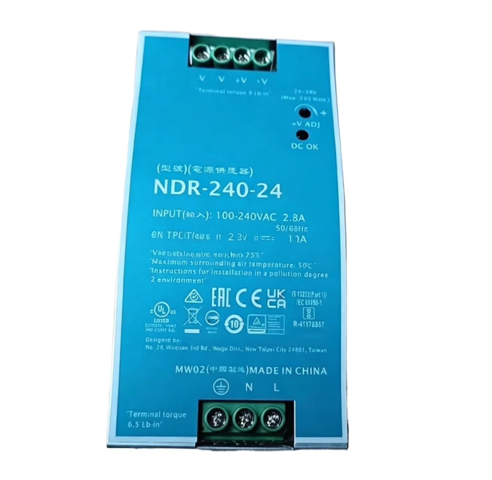 TPKMVGAP NDR-240-24 INPUT 100-240VAC 2.8A 50/60Hz OUTPUT 24V 10A Switching power supply rail type 240W