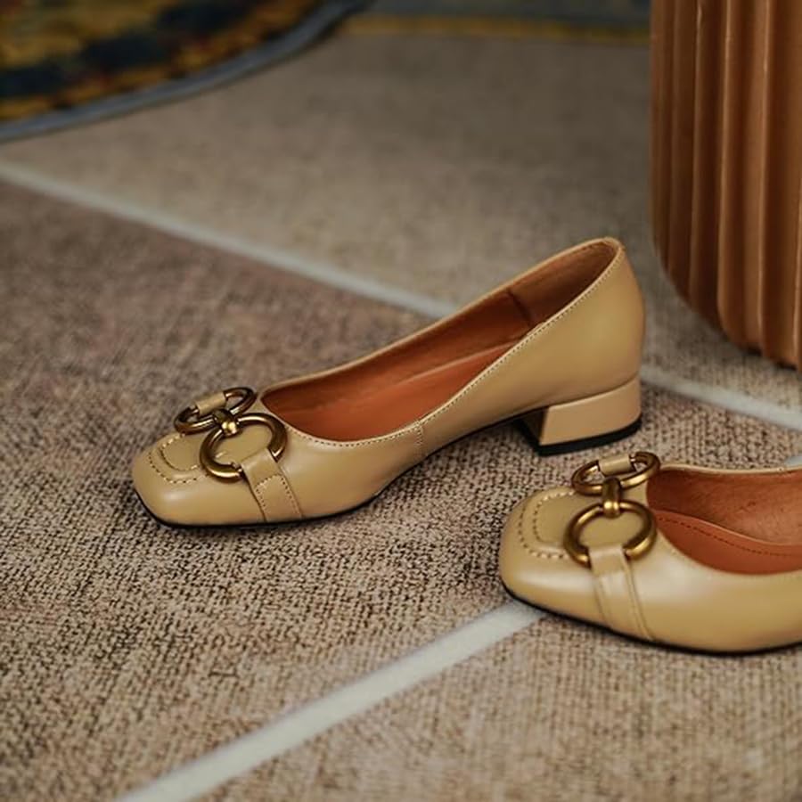 Women's Ballet Flats Chunky Block Low Heel Slip on Pumps2