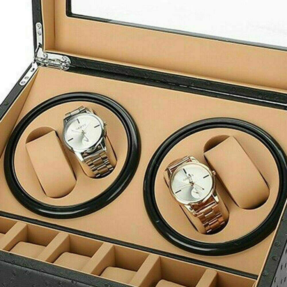 TFCFL 4+6 Watch Winder Full Black Carbon Fiber Storage Display Automatic Rotation PU