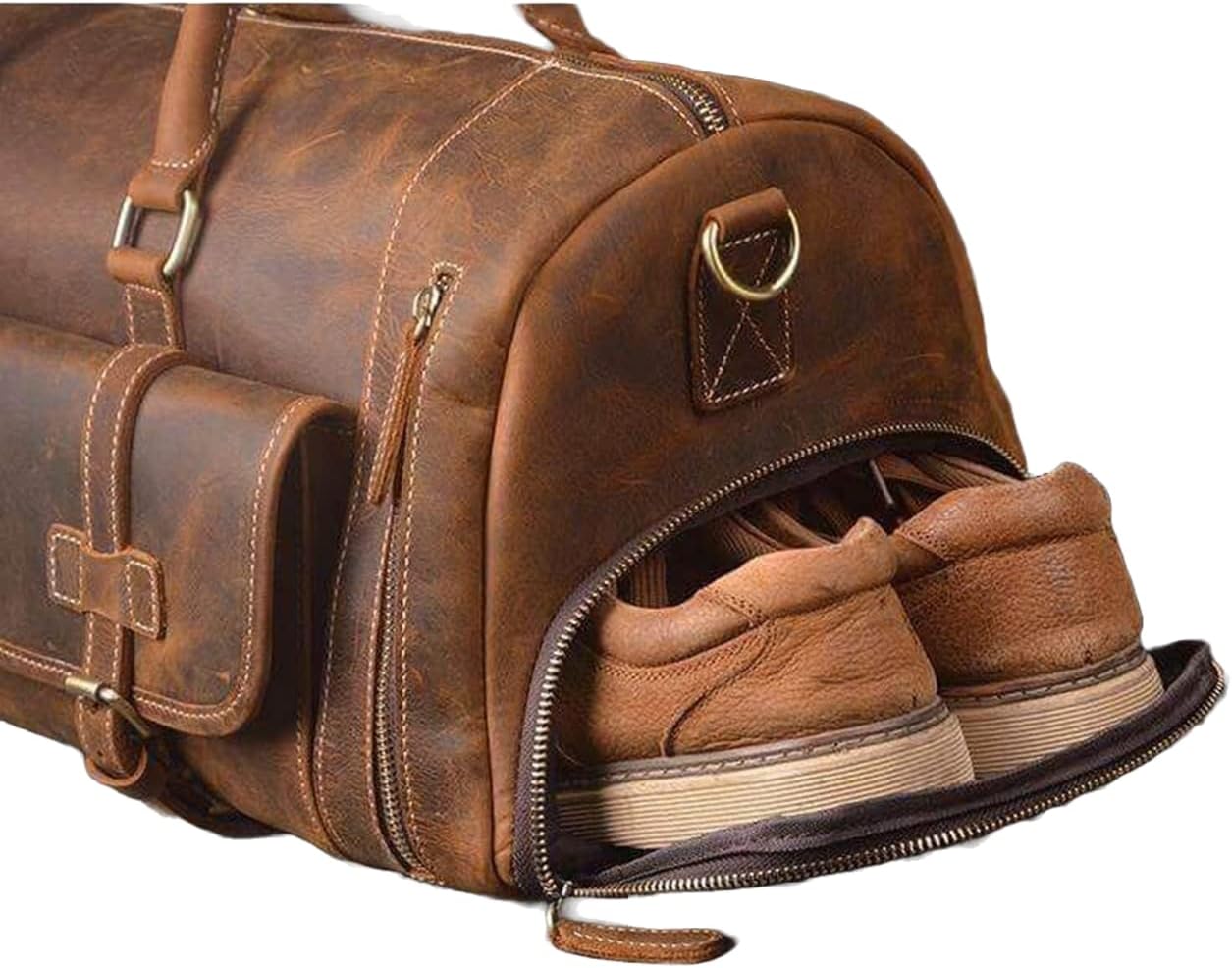 The Tannery Travel Duffel Bags for Men and Women Full Grain Leather Overnight Weekend Leather Bags Sports Gym Duffle Bag for Men's & Women's (24 x 12 x 9)