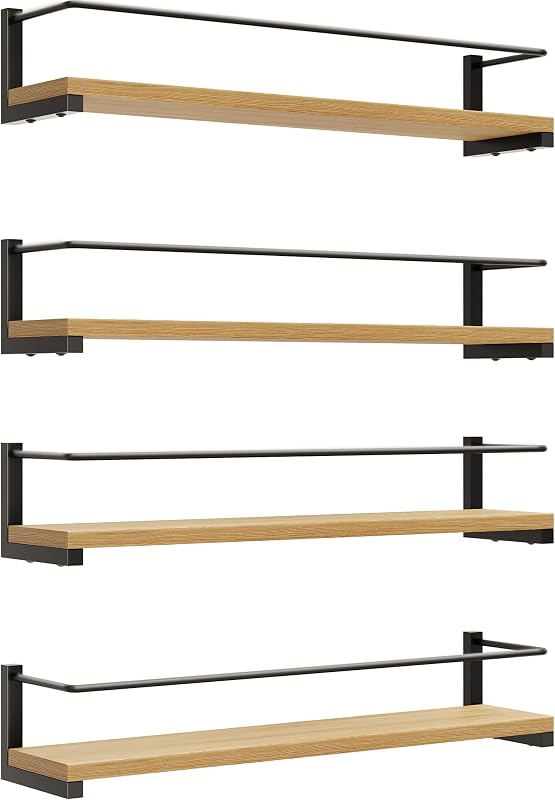 OROPY Especiero de Madera Montado en la Pared, sobre la Estufa, Pared de la Cocina, Paquete de 4 | Estante colgante que ahorra espacio, organizador rústico de especias para gabinete, para tarros de especias y condimentos