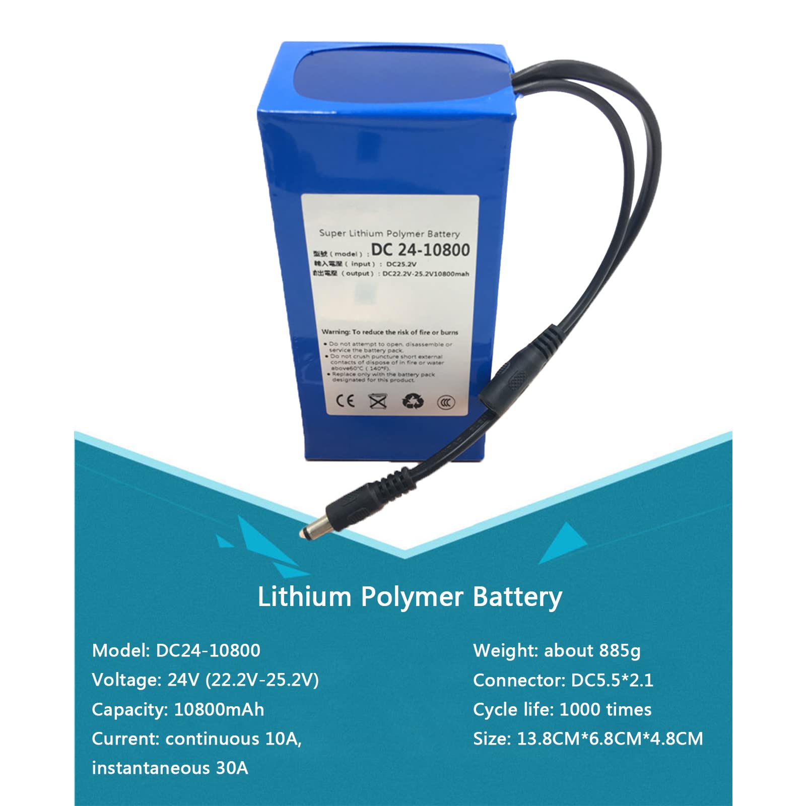 Akumulator litowo-jonowy 24 V 25,2 V 10,8 Ah akumulator o dużej pojemności pasuje do świateł wędkarskich, lamp górniczych, monitorowania zabawek elektrycznych z ładowarką
