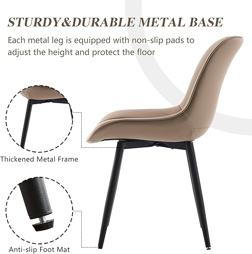 Miniatura 5 de YOUNIKE Juego de 2 sillas de comedor color caqui, modernas de mediados de siglo, sillas de comedor con respaldo alto, tapizadas de piel sintética,