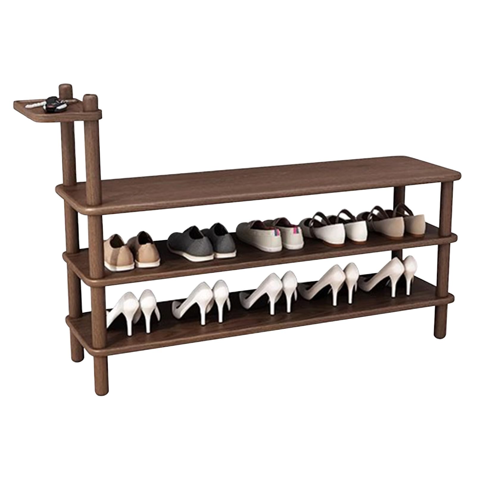 Banc à chaussures d'entrée marron et meuble de rangement en bois