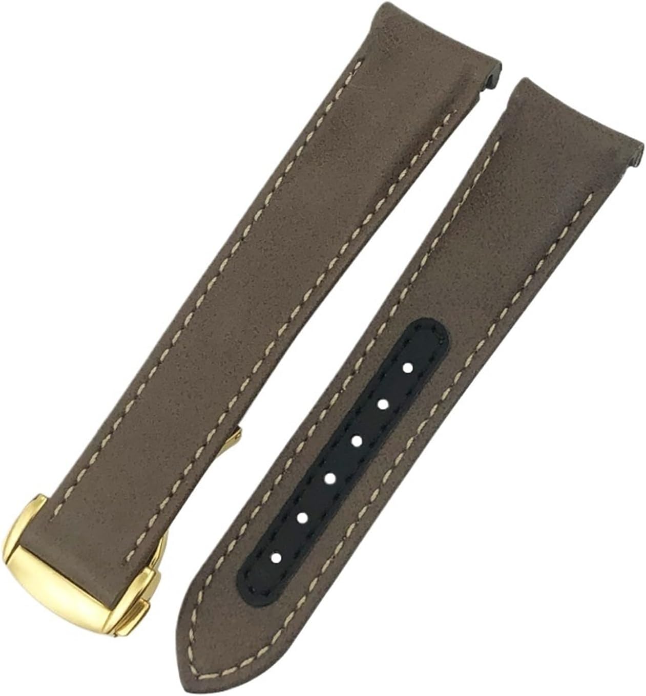 Compatible With 19mm 20mm 21mm Curved End Cowhide Real Leather Watchband Compatible With Omega Seamaster 300 AQUA TERRA AT150 Speedmaster Watch Strap(Brown gold,19mm,Without Buckle)