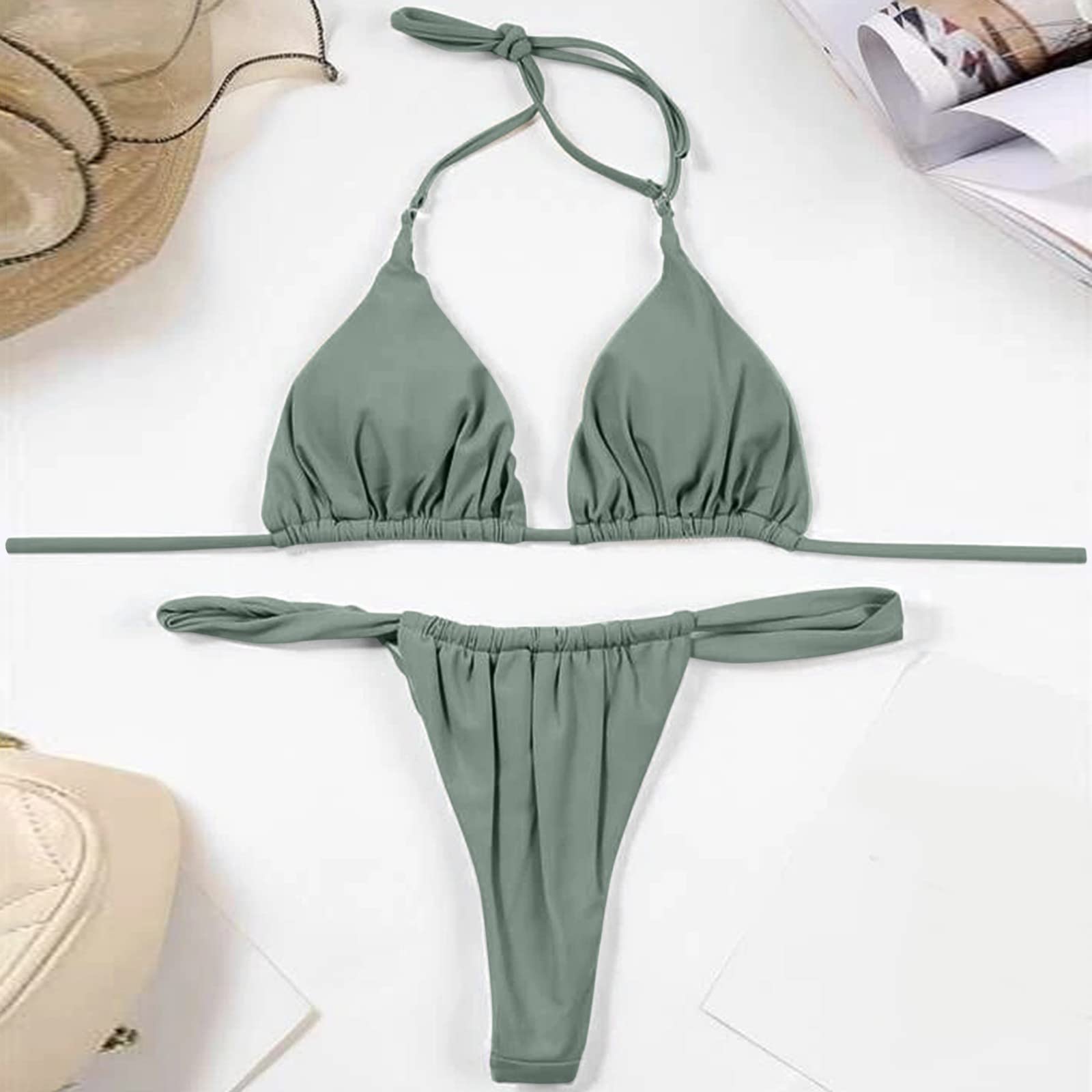 riou Conjuntos De Bikinis para Mujer Push Up Sexy Brasileño Bañador Halter Baño De Natacion Bañadores Deportivos Cuello En V con Relleno y Tanga Bikini De Dos Piezas Original Surf Vikinis