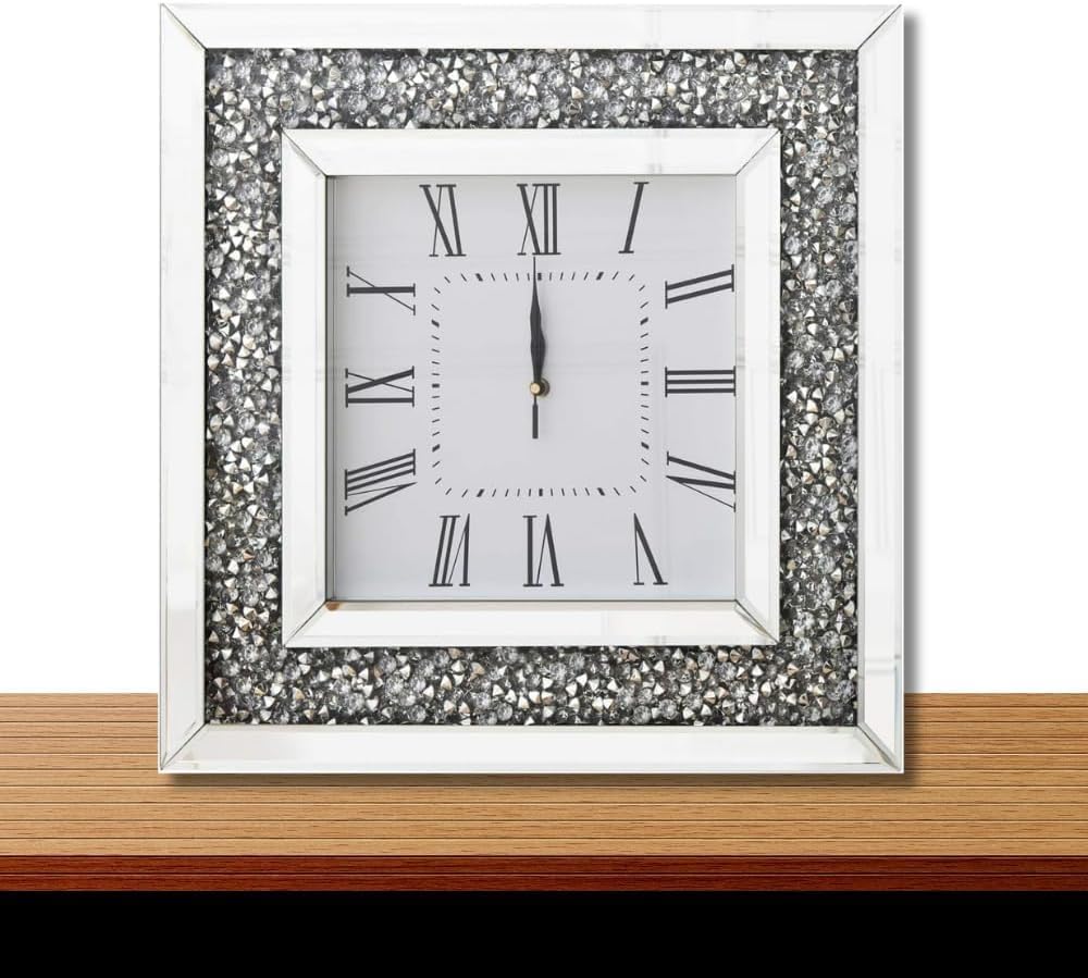 Orologio Da Parete Moderno In Cristallo 3D E Metallo - Quadrante Argento Specchiato Con Numeri Arabi, 51x51 Cm
