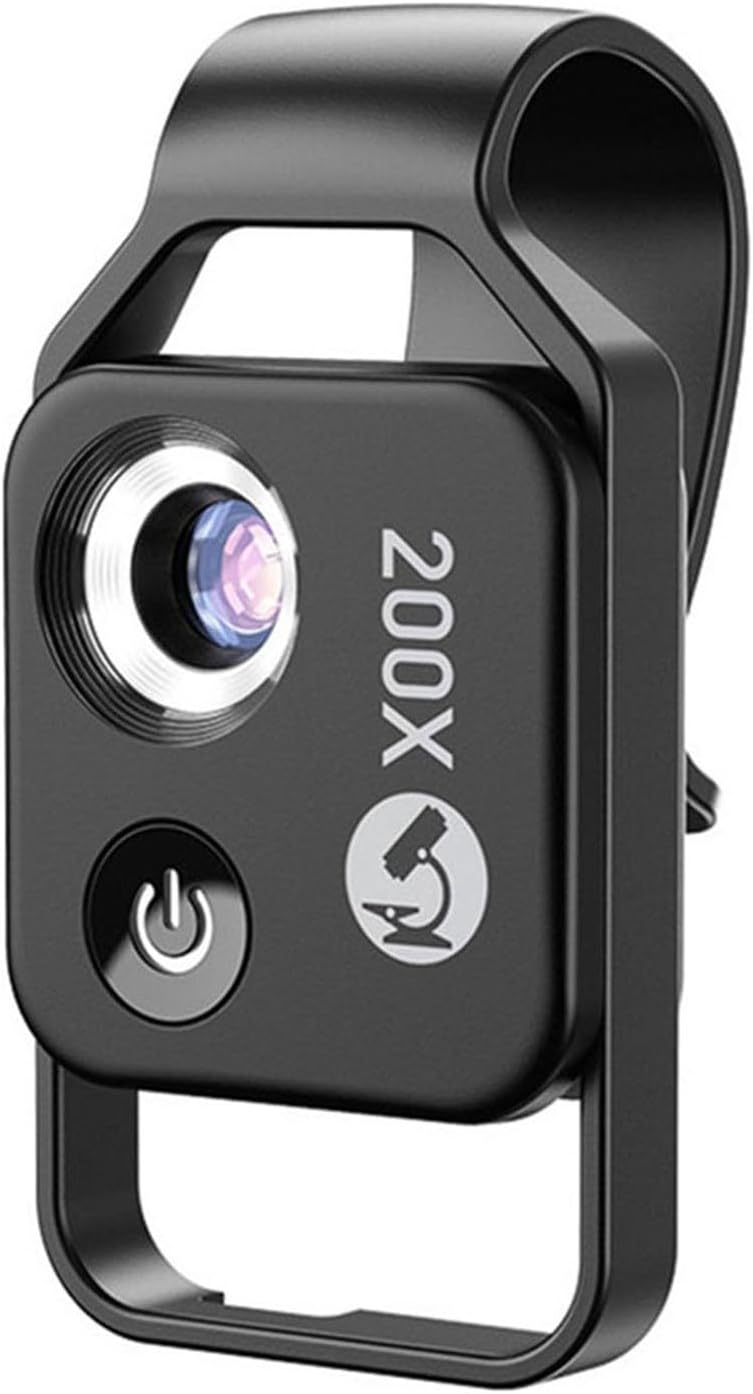 Mobile Phone Microscope Lens, 200X Magnification with LED Light, Portable Clip-On for iPhone 15/14/13/12 Series for Android Smartphones(White)