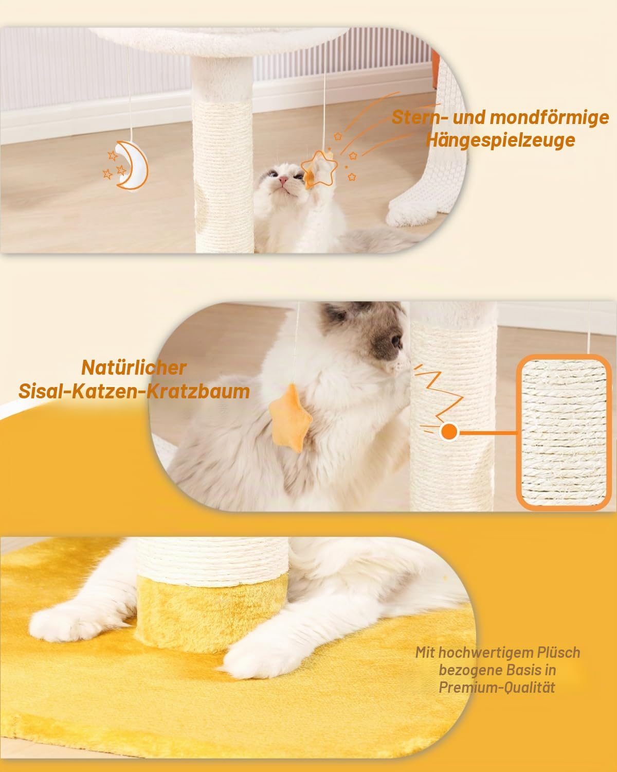 Happi N Pets Große Größe Wolke Kratzbaum mit Bett, Katzenbaum für Indoor Katzen, Natur Sisal Katzenkratzbaum mit Katze Weiche Sitzstange für Kätzchen & Erwachsene Katzen, Katzenturm mit Bällen,