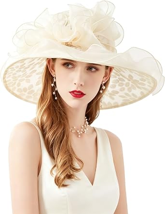 Women Derby Fascinator Hat Organza Church Wedding Hats Wide Brim Cocktail Tea Party Hat