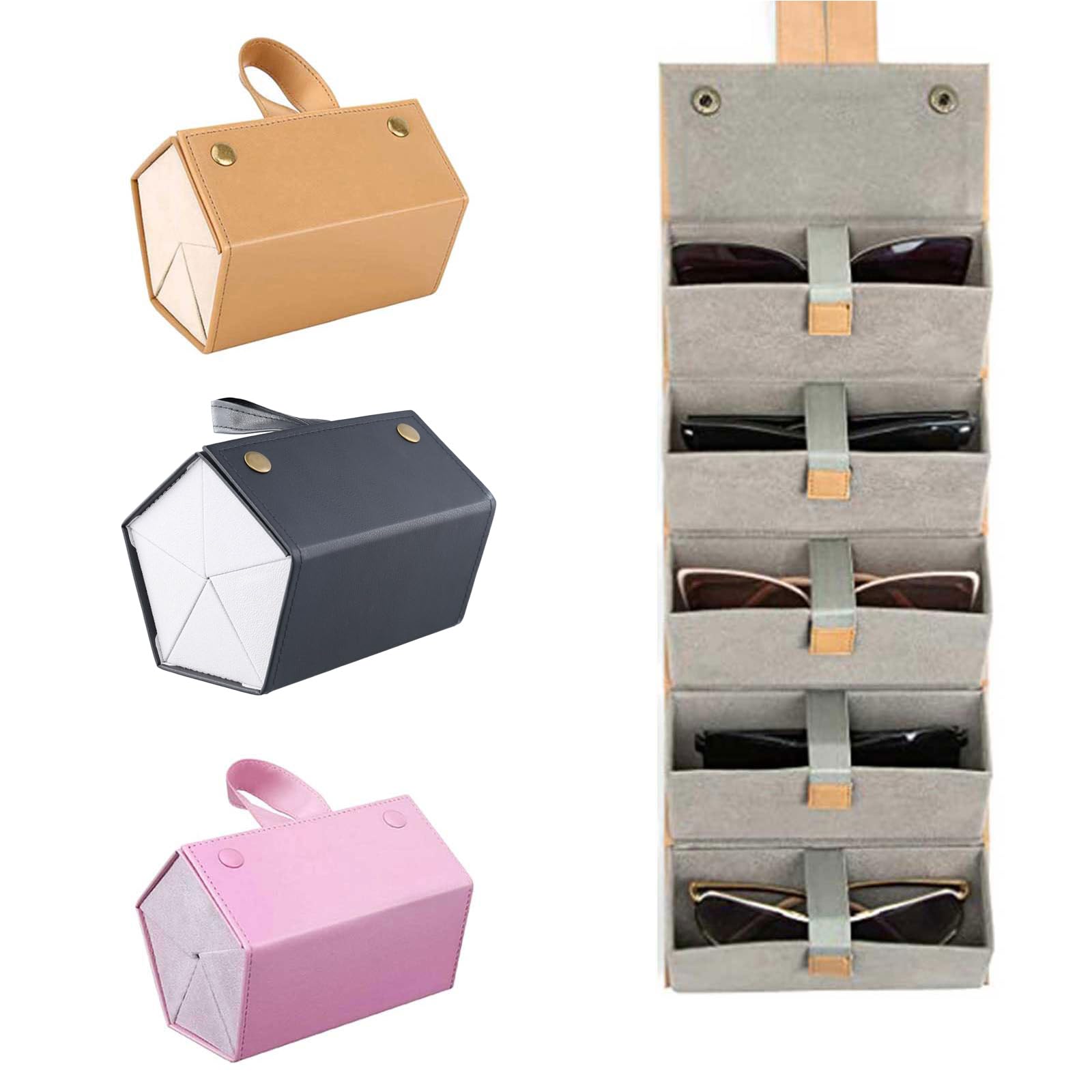 Boîte de rangement pour lunettes de soleil avec 5 compartiments, étui de voyage pour ranger les étuis à lunettes, organiseur portable pour lunettes de soleil pour hommes et femmes, étui à