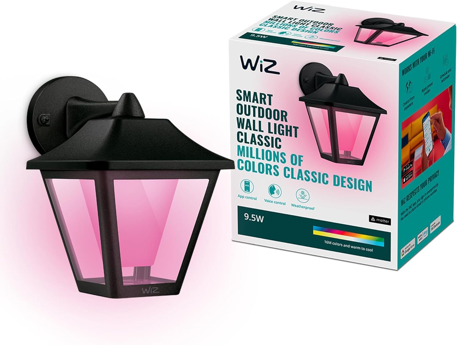 WiZ Smart Outdoor Wall Light Classic, 16 mio Colors, Black, WiFi App Control, for Home, Garden, Terrace and Patio Lighting, IP44 Weatherproof : Amazon.co.uk: Lighting