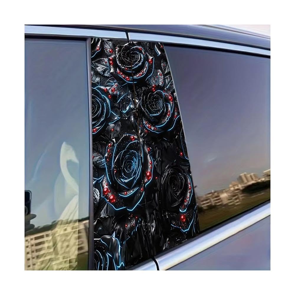 Auto Accessory 2pcs Car Center Column Decal Black Rose Glossy Material Protective Film