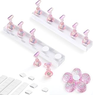 Etercycle Nail Stand Acrylic Nail Art Display Stand Practice Nail Holder for Painting Nails Practice Stands with Reusable Putty (Pink)