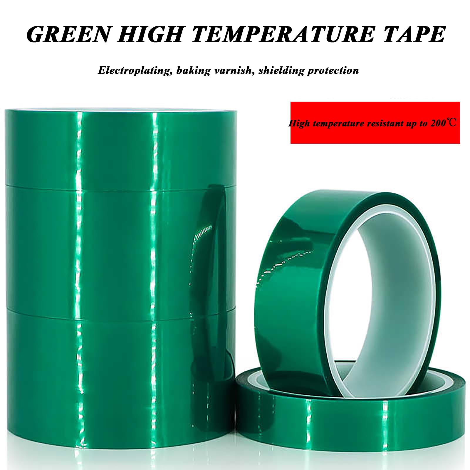 2 Rollen mit 0,06 mm dickem 10 mm-60 mm PET grünem hochtemperaturbeständigem Klebeband mit Einer Länge von 66 Metern / 216,54 Fuß säure- und alkalibeständigem Schutzband,50mm