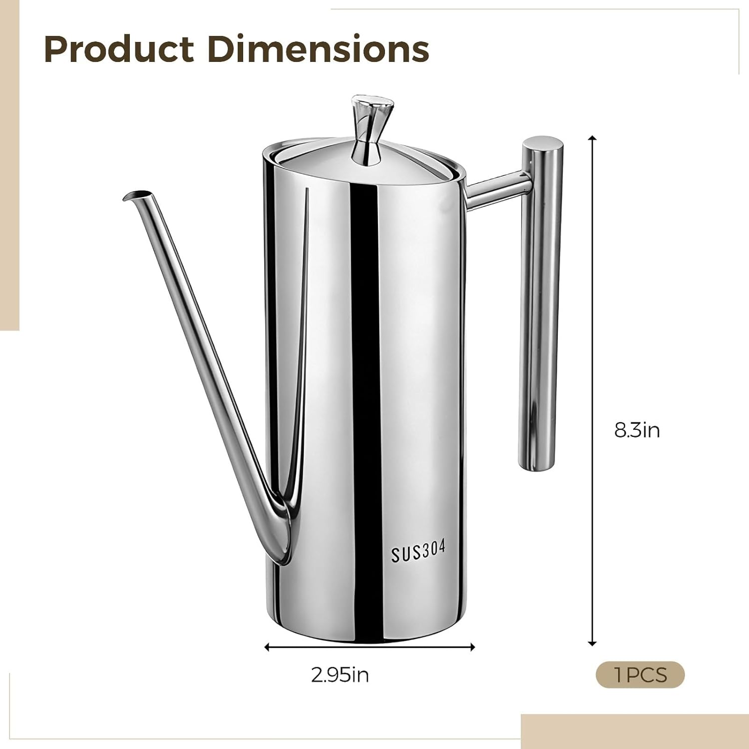 700 Ml Stainless Steel Olive Oil Dispenser Bottle, 23.7 Fl Oz, Kitchen Oil Storage Container Pot, Drip-Free Pouring, Dust-Proof Nozzle, 8.3 In Ergonomic Handle