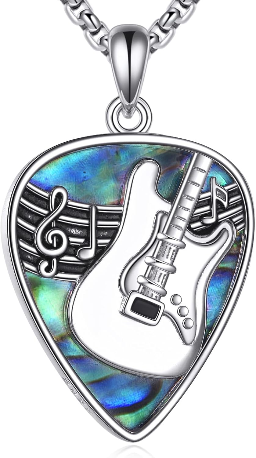 URONE Music Instrument Necklace 925 Sterling Silver Trumpet/Violin/Music Note/Guitar Pick Pendant Musical Jewelry Gift for Women Music Lovers
