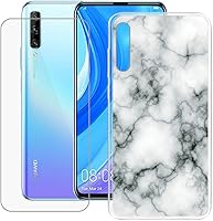Vista 1 de Funda para Huawei Y9S + protector de pantalla de vidrio templado flexible suave transparente TPU mármol Shell silicona gel protector parachoques