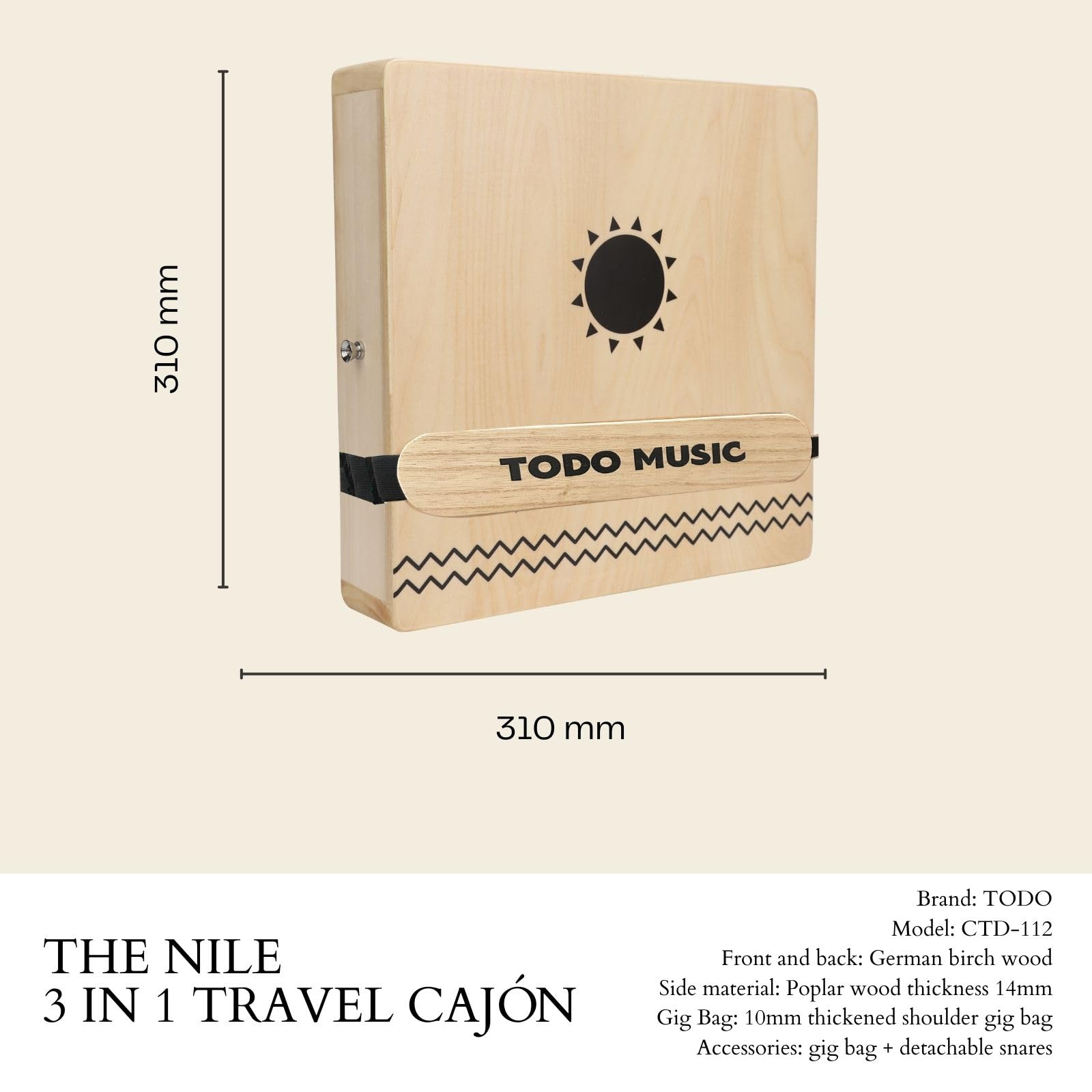 TODO Caja de cajón de viaje, tambor de mano plano, instrumento de percusión portátil de madera de abedul con cuerdas ajustables, bolsa de transporte, primera mano hecha a mano, percusión de tambor de