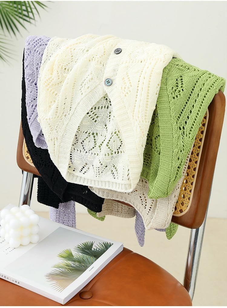 Cardigan Donna Cardigan da Donna in Lino Lavorato A Maglia con Motivo A Rombi Lavorato all'Uncinetto E Traforato con Scollo A V Bolero Estivo Leggero in Tencel con Bottoni Top E Giacca Co
