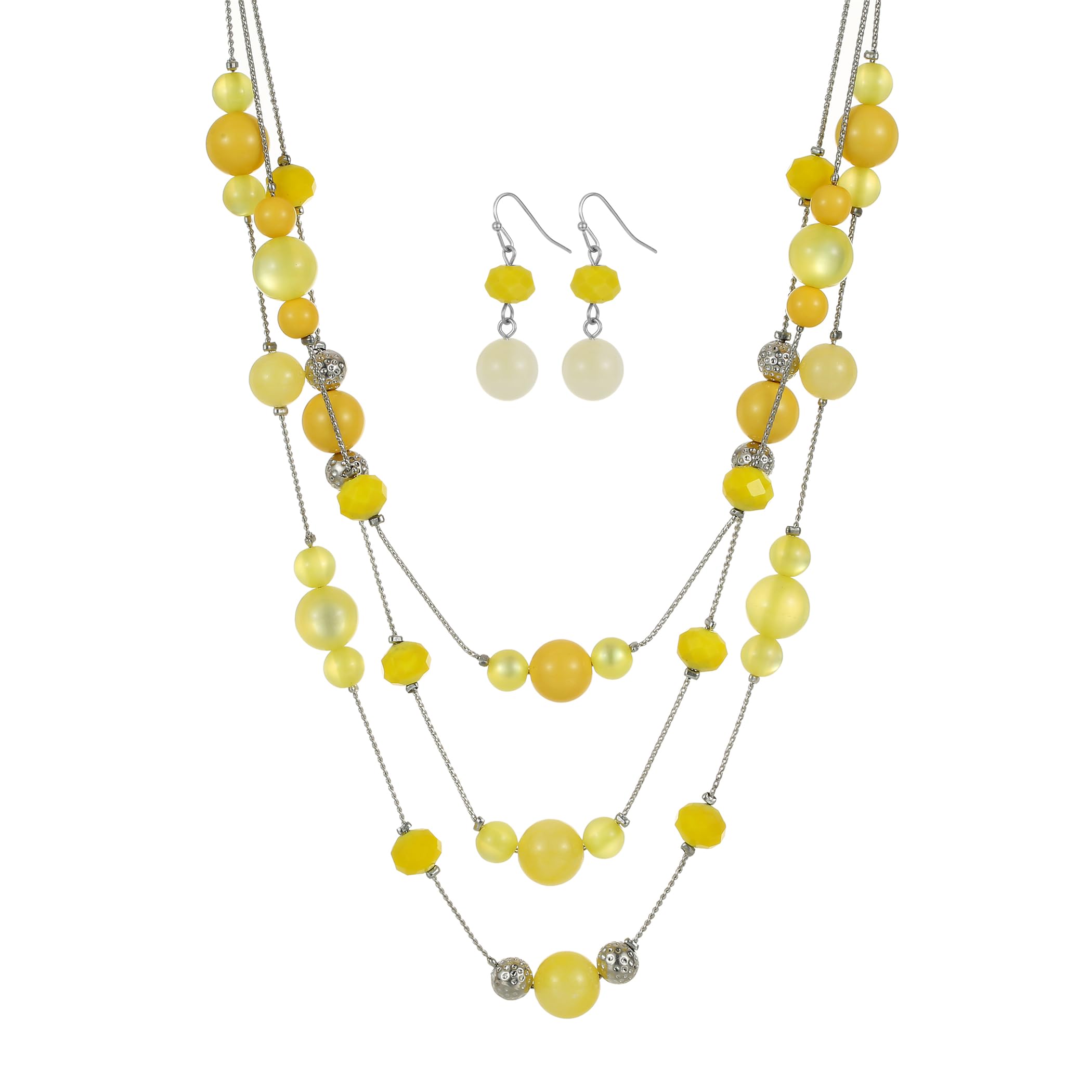 Aenu 3 Layered Handmade Beads Necklaces 18-23” Dainty Chain Illusion Statement Necklaces Set Multi Color Boho Choker Necklace and Earrings Set Gifts