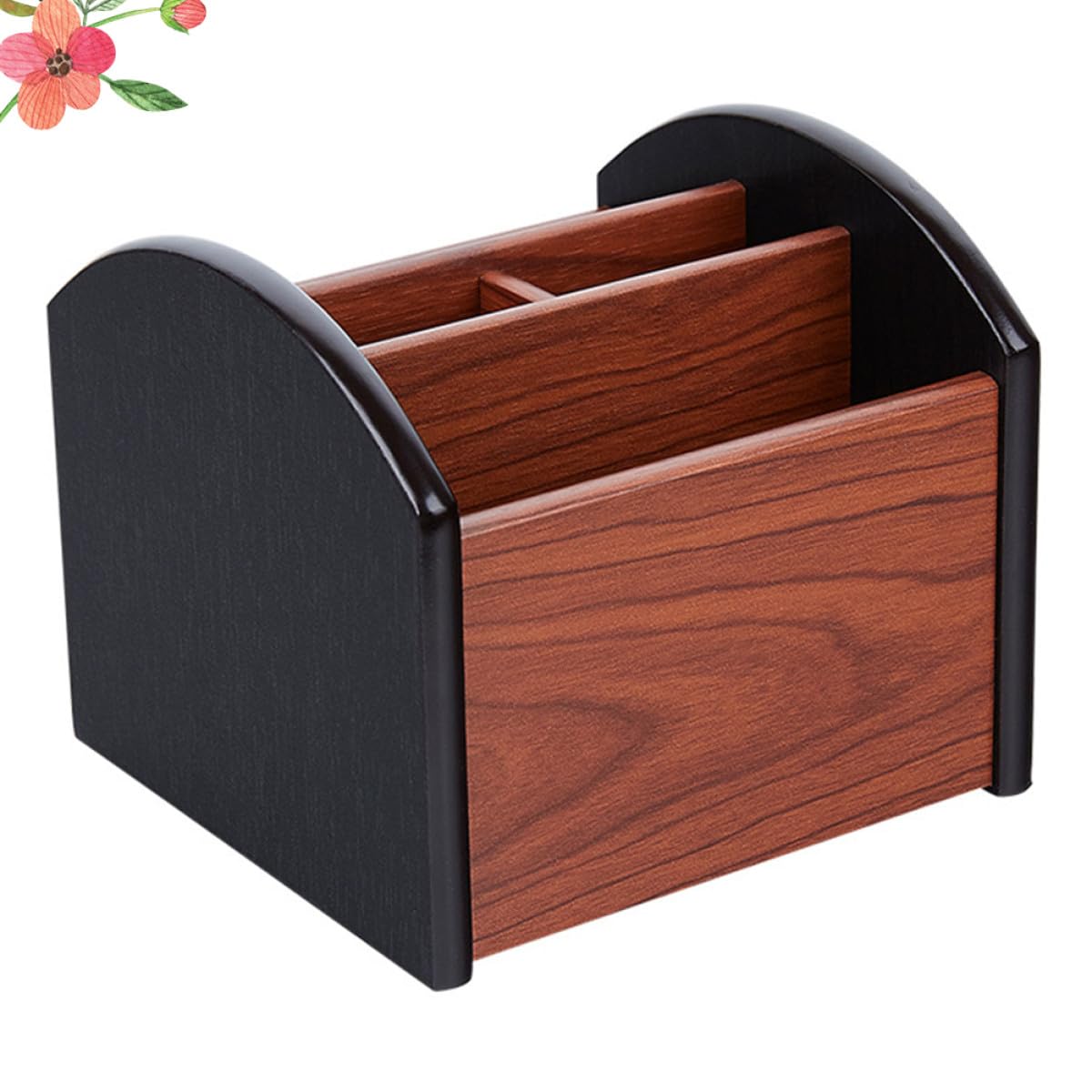 POPETPOP Caja Organizadora de Madera Natural para Bolígrafos y Control Remoto, Contenedor Multifunción de Escritorio Compartimentos, Organizador de Oficina para Material Escolar y