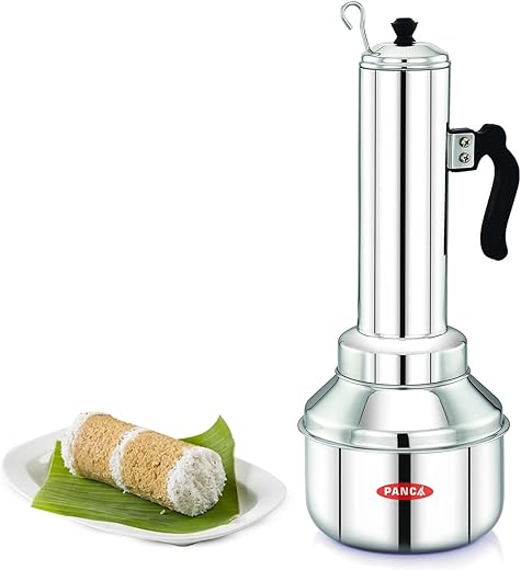 PANCA Stainless Steel Puttu Kudam Maker with Steamer Plate | Traditional Puttu Kutti with Lid & Stick | Puttu Maker for Cooker Use | Puttu Kozha Puttumakker - 1.5 Litre