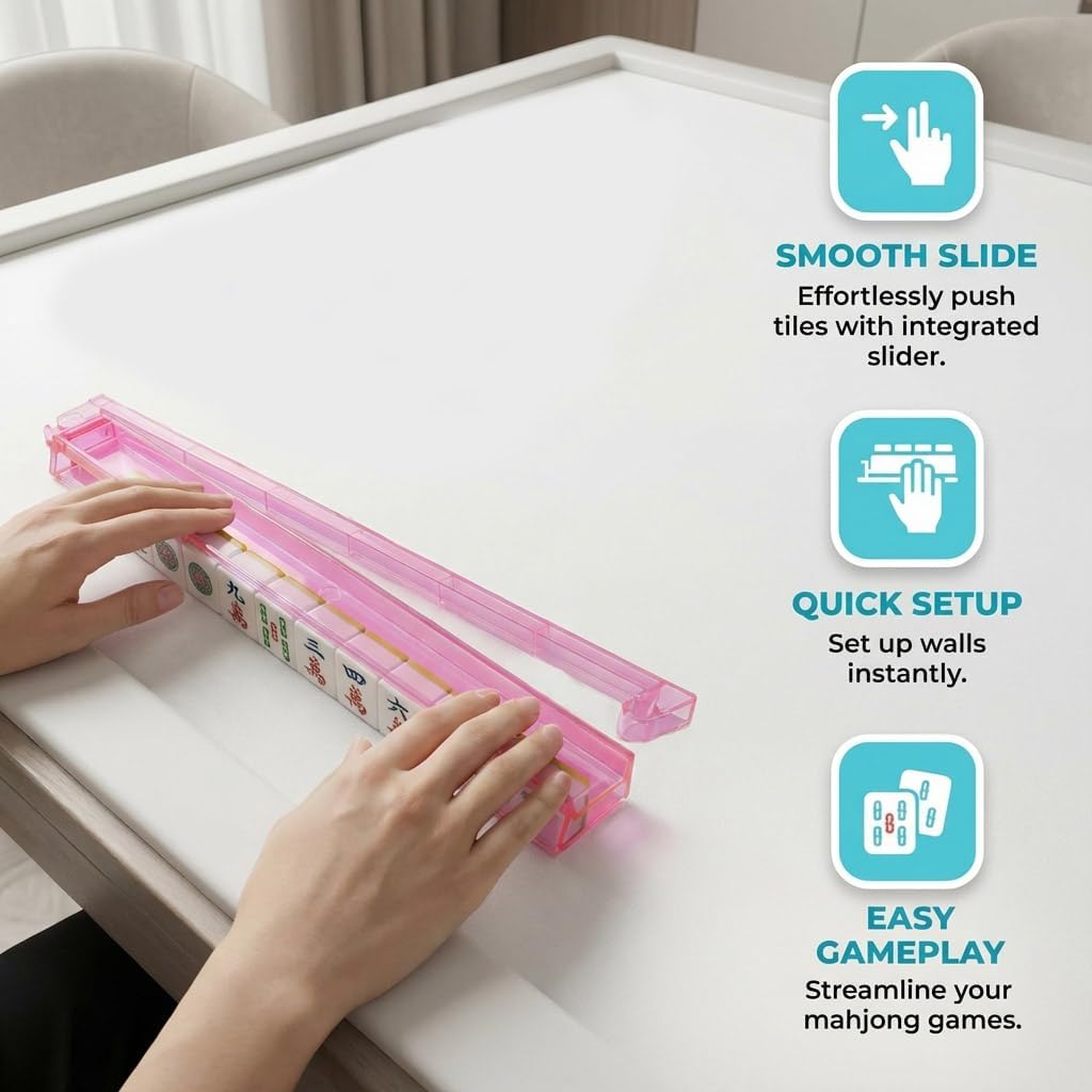 SHANZO Mahjong Rack and Pusher Set, 4-Piece Colorful PS Mahjong Tiles Holder for American Mahjong - Home Game Nights, Gatherings, Travel, 18.5x3.15x0.67 Inch