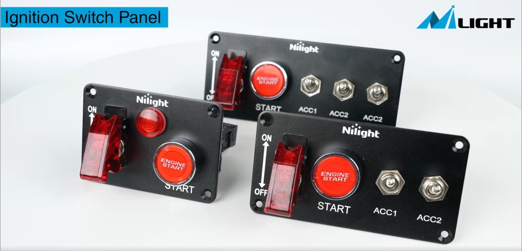 Image of Nilight Ignition Switch Panel with Engine Push Button 12V 2 in 1 | Rocker Toggle Switches with Relay Wiring Harness LED for RV Truck Racing Car Boat Marine Trailer