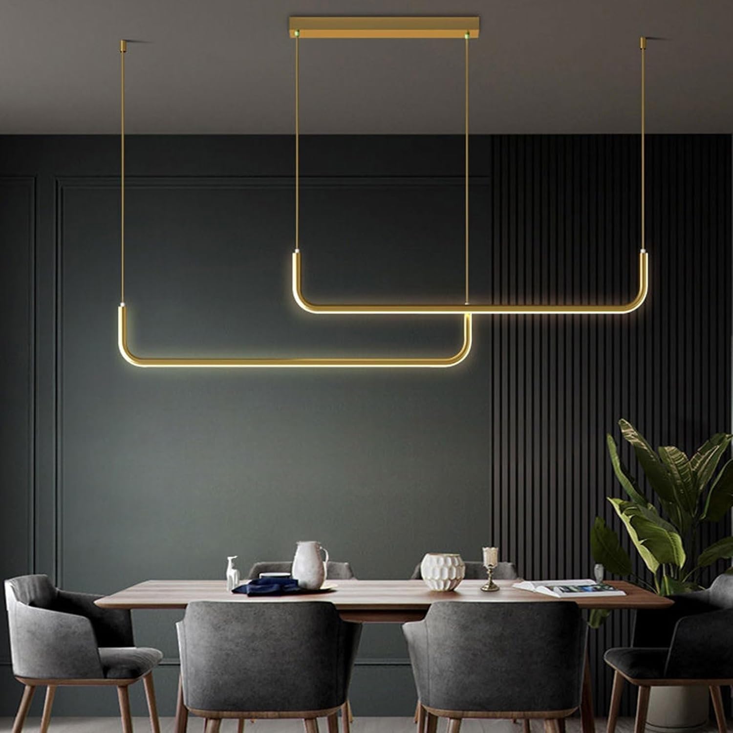 Lampada a Sospensione a LED lineare Lunga, dimmerabile a 3 Colori, Lampada Industriale per Tavolo da Pranzo, Isola della Cucina, Bar, Soggiorno