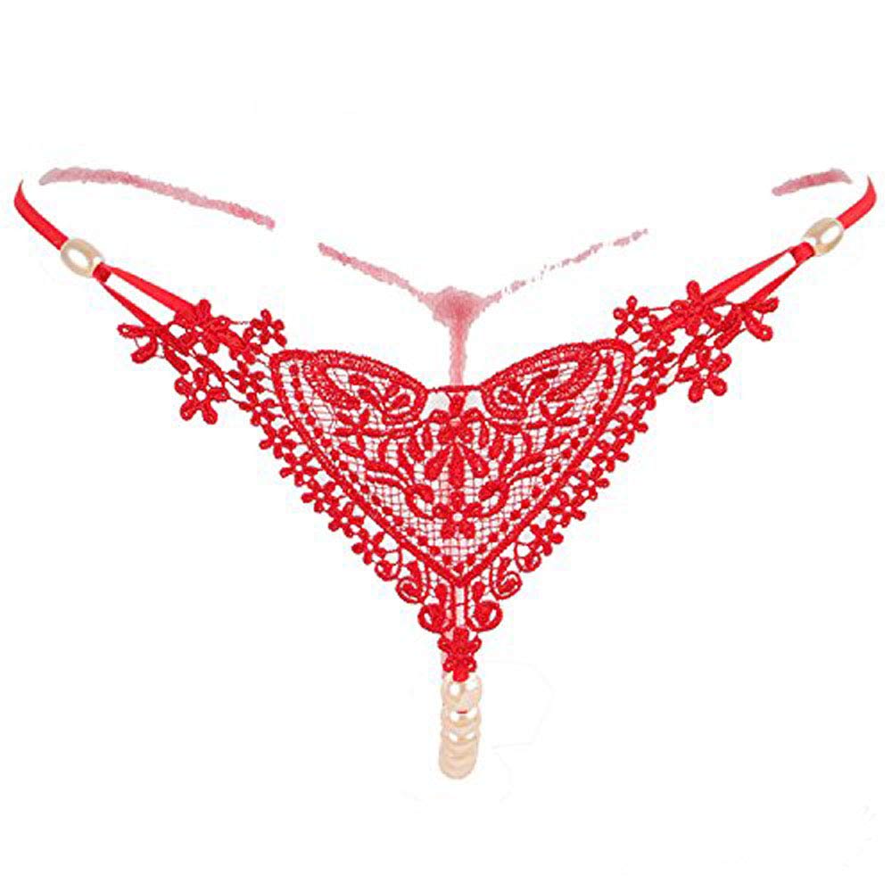 Eye's Queen Lady's Sexy Lingerie Beads Massage Embroidery Thong G-string Black or Red for Choose (red)