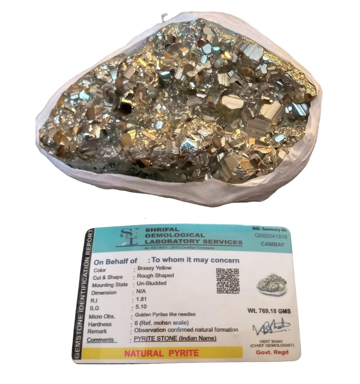 Divinity Big Pyrite Raw Natural and Pure Geode Stone 769 Grams Big Rock Lab Certified - for Abundance, Business Success - Money Magnet Rock-image-37